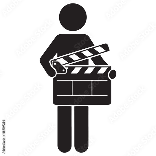 Stick Figure Holding Film Slate Board Illustration