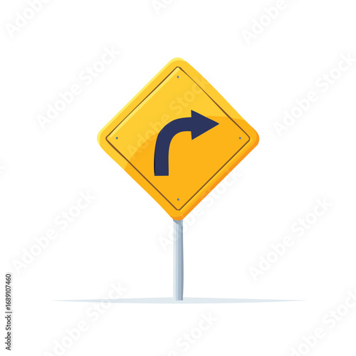 Right Curve Arrow Traffic Warning Sign – AI Generated