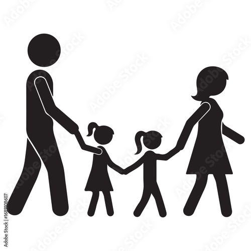 Family of Four Walking Silhouette