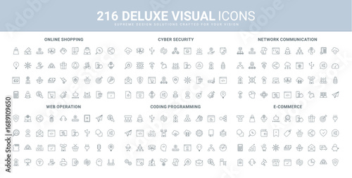 Cyber security of network and web services, online shopping on sales and programming line icons set. Code development, mobile apps and software testing thin black outline symbols vector illustration