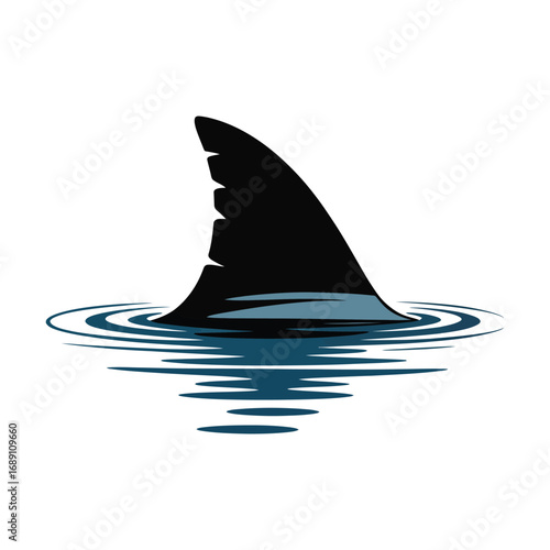 Shark Fin Silhouette Illustration in Ocean Waters Black and Blue Vector Graphic