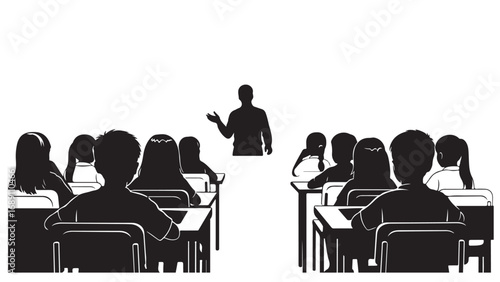 Classroom Scene with Teacher and Students Silhouette