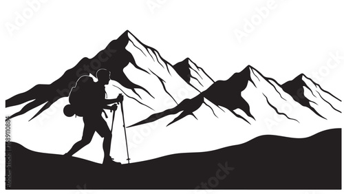 Mountain Hiking Silhouette Illustration