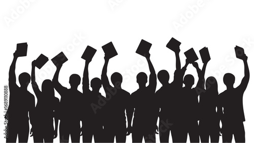 Silhouette of People Holding Books Up High