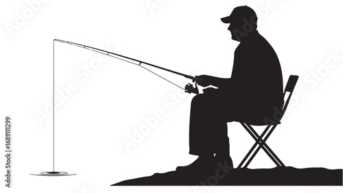Silhouette of a Fisherman Sitting on a Chair