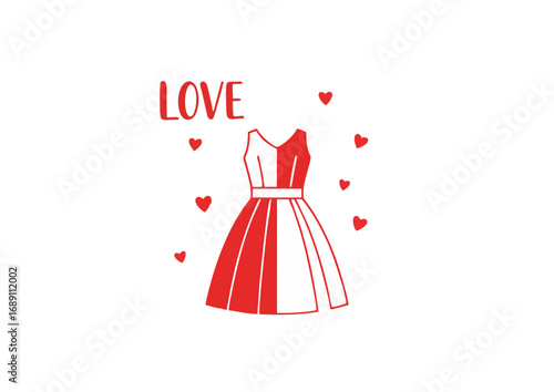 Elegant pink evening gown design on white background with copy space