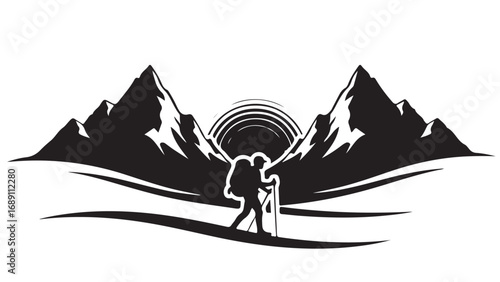 Mountain Hiking Adventure Silhouette with Backpack