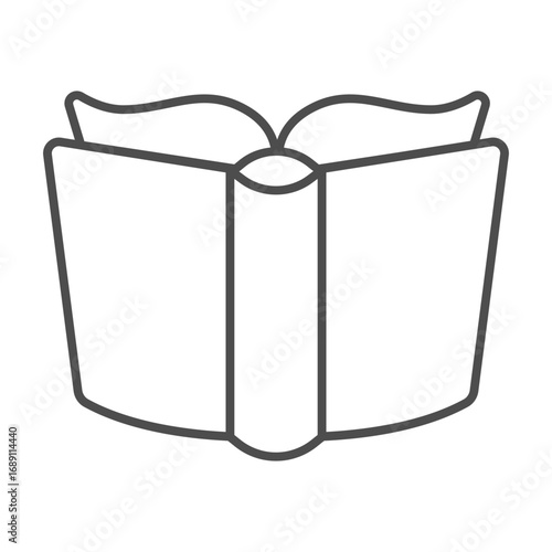Textbook hardcover thin line icon, book festival concept. Vector graphics. Opened hardcover book with pages, reading sign on white background, outline style icon for mobile or web design.
