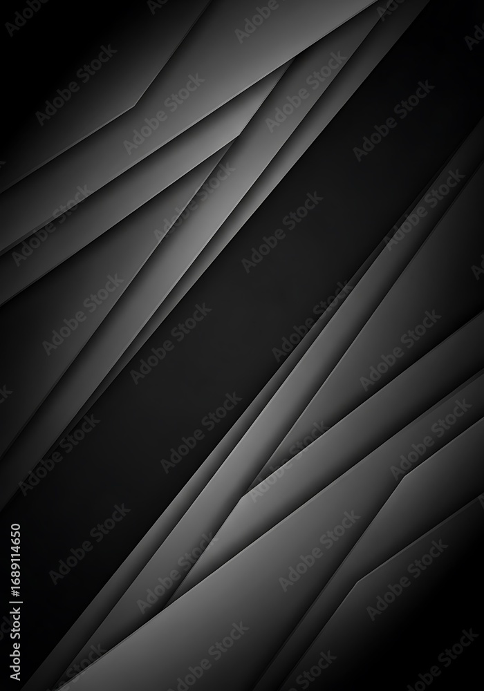 Obraz premium A layered, diagonal design with deep shadows and various shades of gray creates a modern, tech-inspired aesthetic.