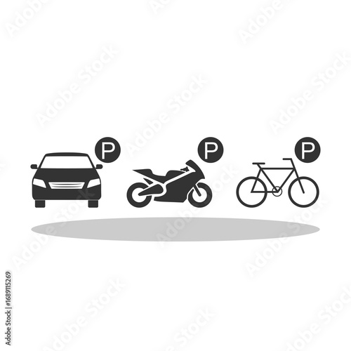 Parking sign P icon for car bike motorbike set with shadow