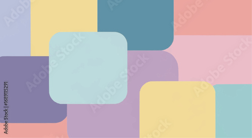 Abstract background with overlapping rounded squares in soft pastel colors, creating a gentle and modern geometric pattern.