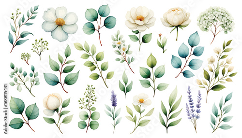 Beautiful Watercolor Floral Arrangements and Botanical Elements for Design