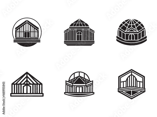 Greenhouse Structures Vector Set Minimalist Design for Garden and Architecture Enthusiasts Botanical Building Illustration for Web and Print
