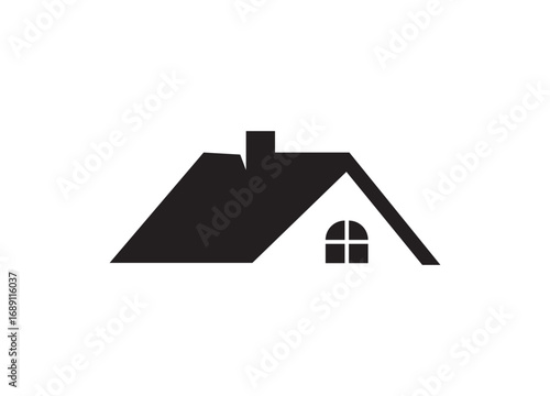 3D vector illustration of a residential house icon with a roof and a window isolated on a white background