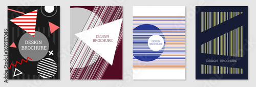 Geometric cover design, set. Abstract unusual background in the style of Memphis. 