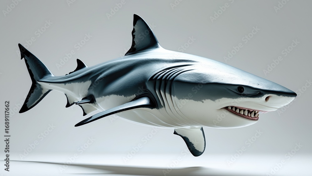 Fototapeta premium A realistic model of a shark with sharp teeth and a streamlined body.