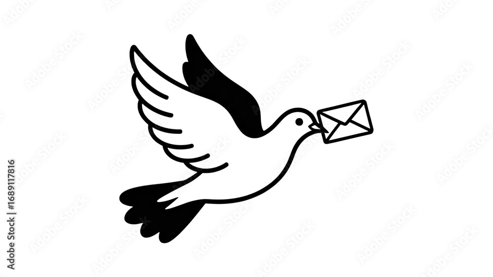 Fototapeta premium White outline of a dove carrying an envelope against a