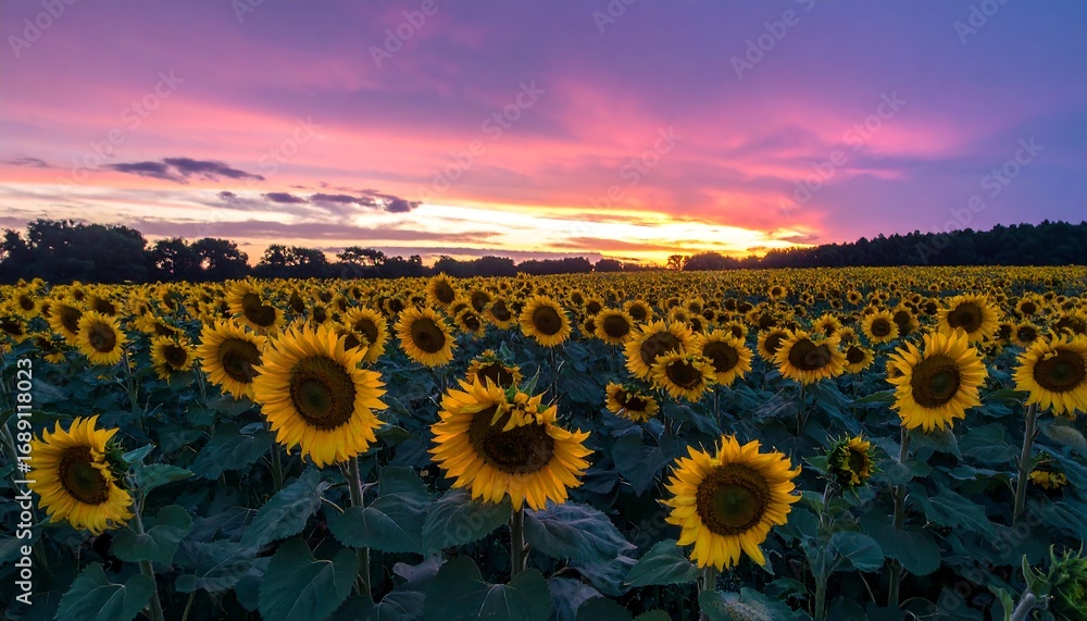 Fototapeta premium Sunflowers field at sunset