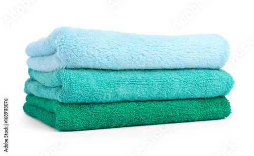 Stack of colorful terry towels isolated on white