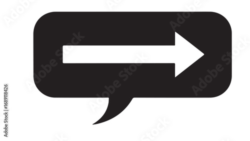Black Speech Bubble with White Arrow Inside