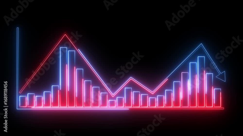Wallpaper Mural glowing neon red and blue color business graph icon animation business report presentation growth bar chart line finance stock marketing success profit trend up and down arrow on black background	 Torontodigital.ca