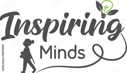 Vector art of inspiring minds logo showcases a silhouette of a person walking with a lightbulb design element