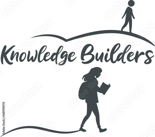 Vector art of knowledge builders illustration with people walking, symbolizing education, learning, and personal growth
