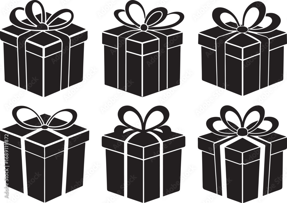 Obraz premium set of giftbox silhouette, vector and illustration, black and white