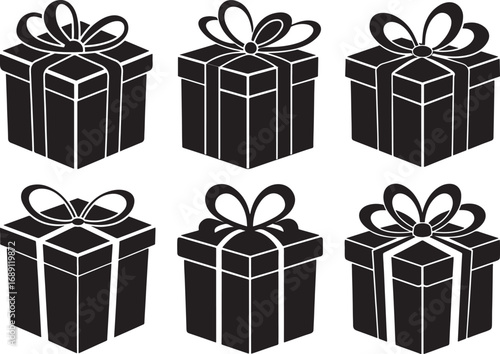 set of giftbox silhouette, vector and illustration, black and white