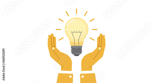 Creative concept design with light bulb and hands icon
