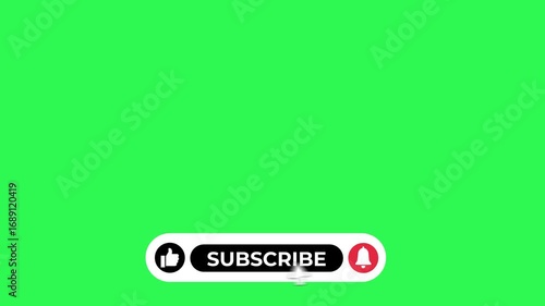 pop up youtube subscribe like bell icon button clicked with red and black color, green screen animation motion graphic template 4k
