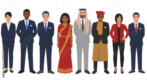 Diverse group of professional people in traditional and business attire