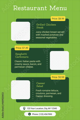 Price list restaurant menu template design