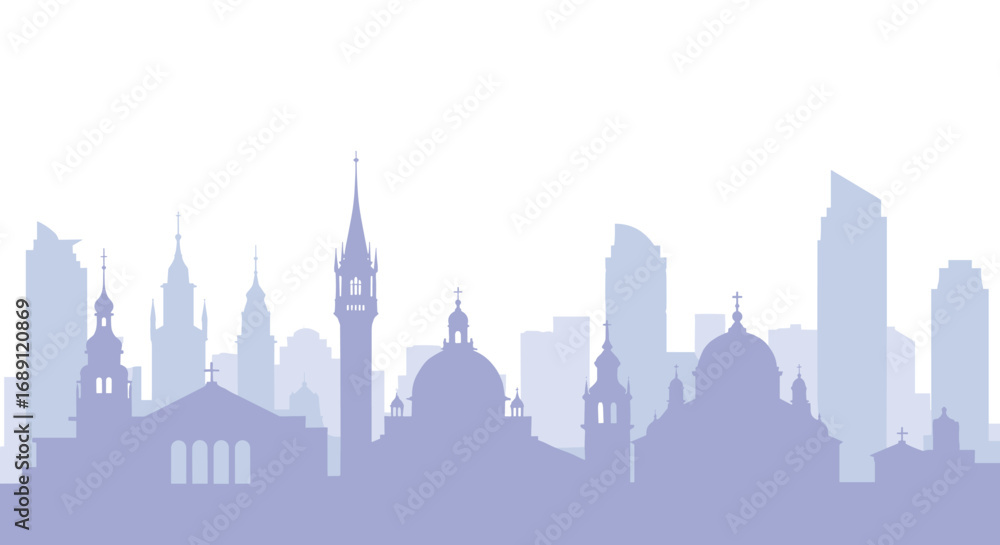 Fototapeta premium Silhouette of historic and modern skyline with architectural landmarks