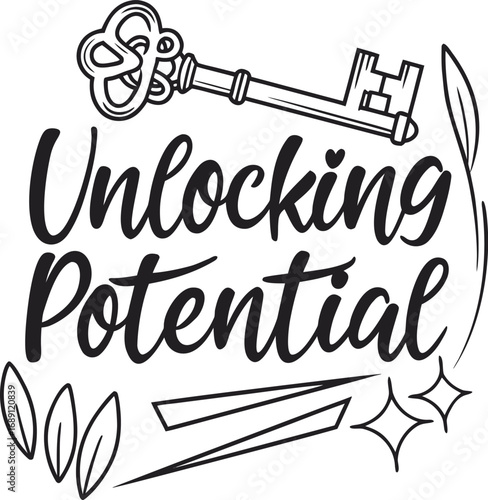 Vector art of unlocking potential a key to success and growth, opening doors to new opportunities and personal development