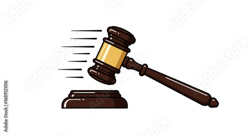 Cartoon style judge gavel striking sound motion effect on white background