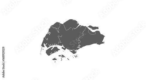 Detailed silhouette map of singapore with district borders