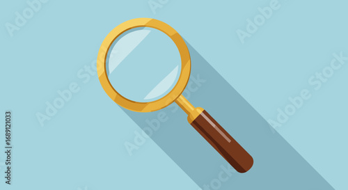 Magnifying glass with long shadow on blue background
