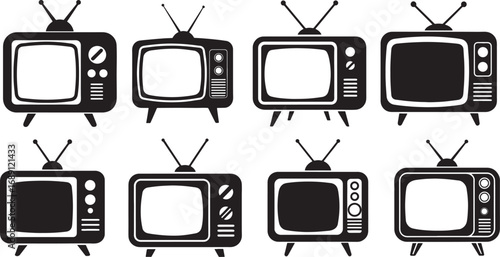 set of television silhouette, vector and illustration, black and white