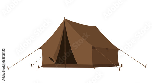 Brown canvas tent with ropes on white background