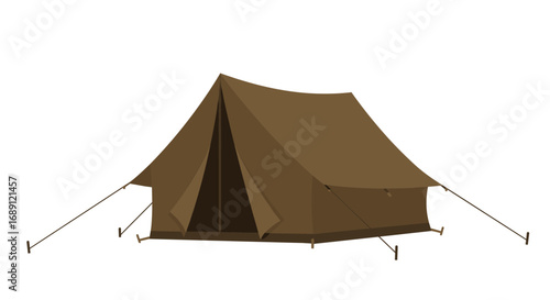 Classic brown camping tent isolated on white background