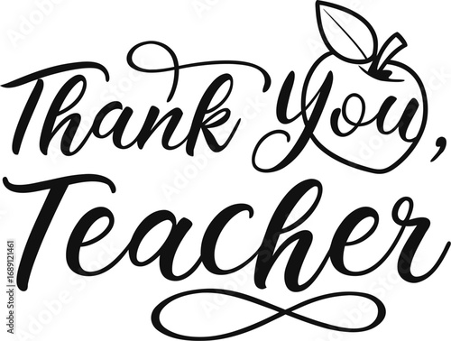 Vector art of thank you, teacher lettering with apple, expressing gratitude and appreciation for educators and their dedication