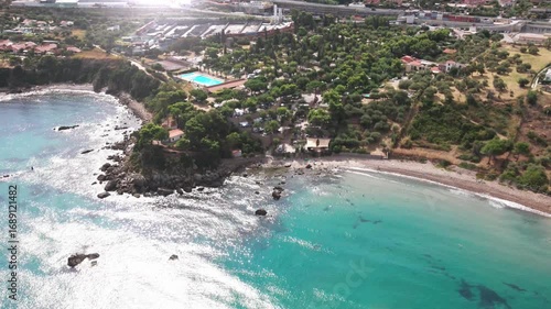 Aerial Panorama of Tourist Zone by the Sea in Cefalù, Famous Coastal Town Sicily Island Italy