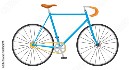 Blue fixed gear bicycle with orange details in flat style