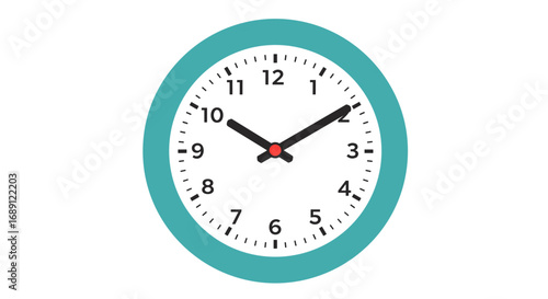 Circular analog clock showing three o'clock in flat design style