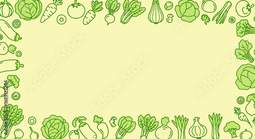 Green line art vegetable border with blank space for text