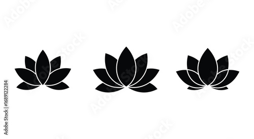 three black lotus flowers arranged side by side