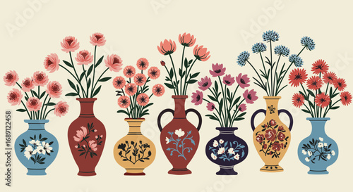 Charming floral arrangements in ornate vases: a celebration of decorative art