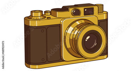 Vintage camera in retro style with brown and gold colors