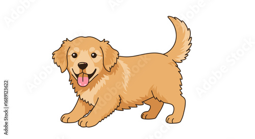Golden retriever puppy with happy expression in cartoon style